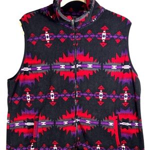 Chaps Sport Fleece Vest Aztec Tribal Black Red Full Zip Western Women's 3XL